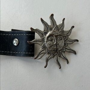 Vintage Black Leather Belt with Sun Buckle